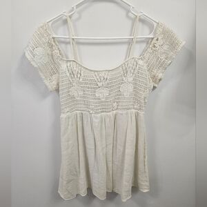 American Eagle Women's Off the Shoulder Knee Length Cream Dress Size Medium